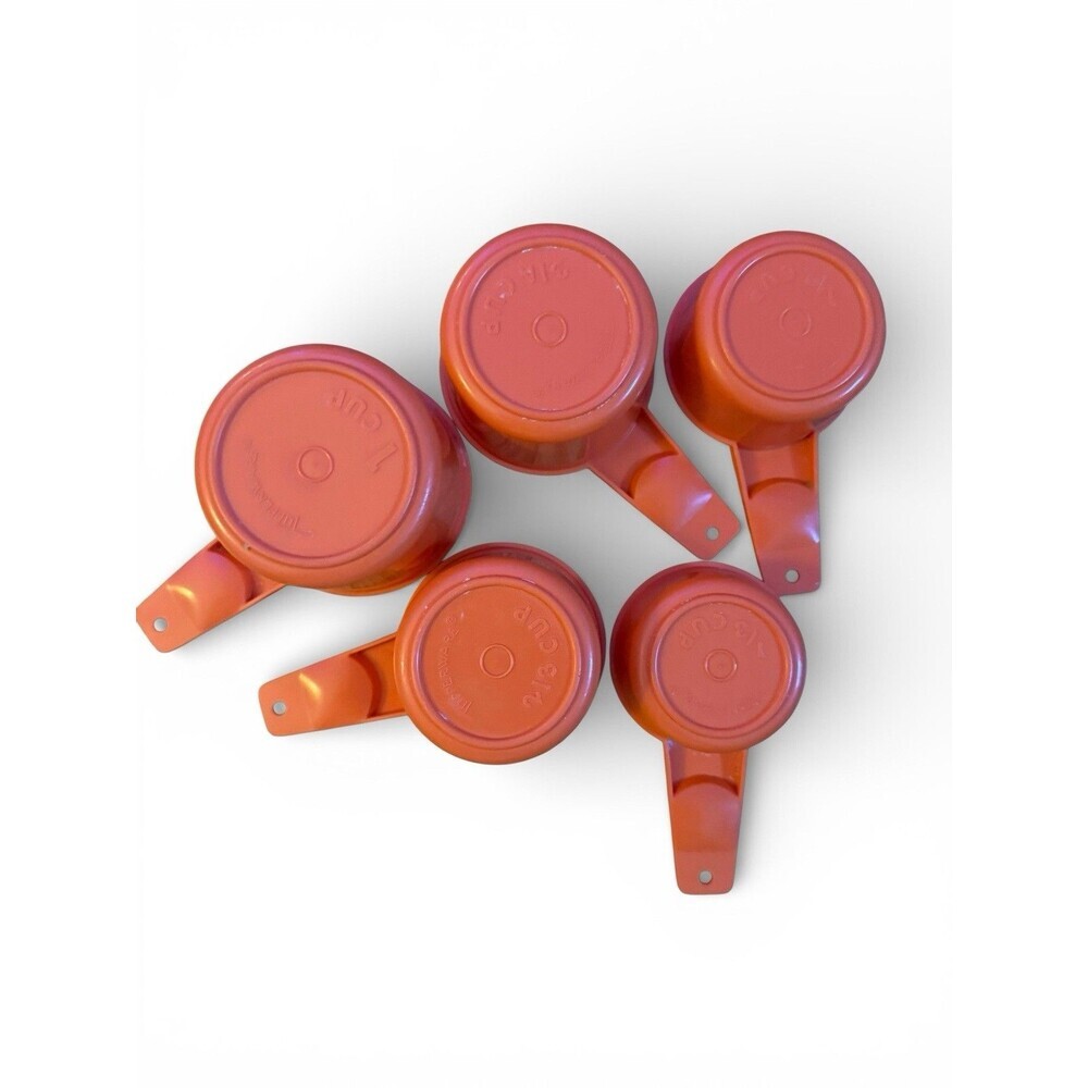 Vintage Set Of 5 Orange Tupperware Measuring Cups - Picture 4 of 7